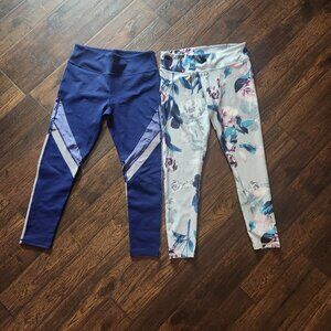 2- Fabletics Leggings Woman S White Floral Print & blue Ankle Soft Yoga comfort